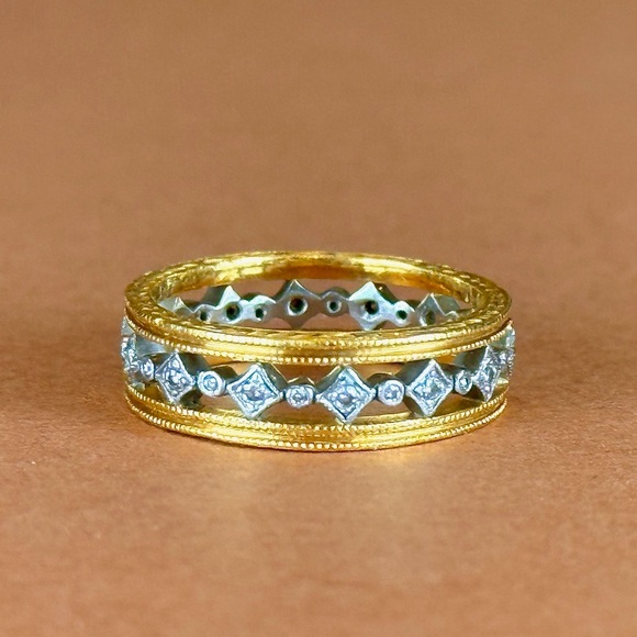Cathy Waterman | 22K Gold & Platinum Diamond Geometric Band | Size 7 - Picture 3 of 9
